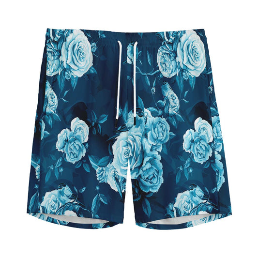 Blue Rose Floral Flower Pattern Print Men's Sports Shorts