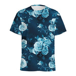 Blue Rose Floral Flower Pattern Print Men's Sports T-Shirt