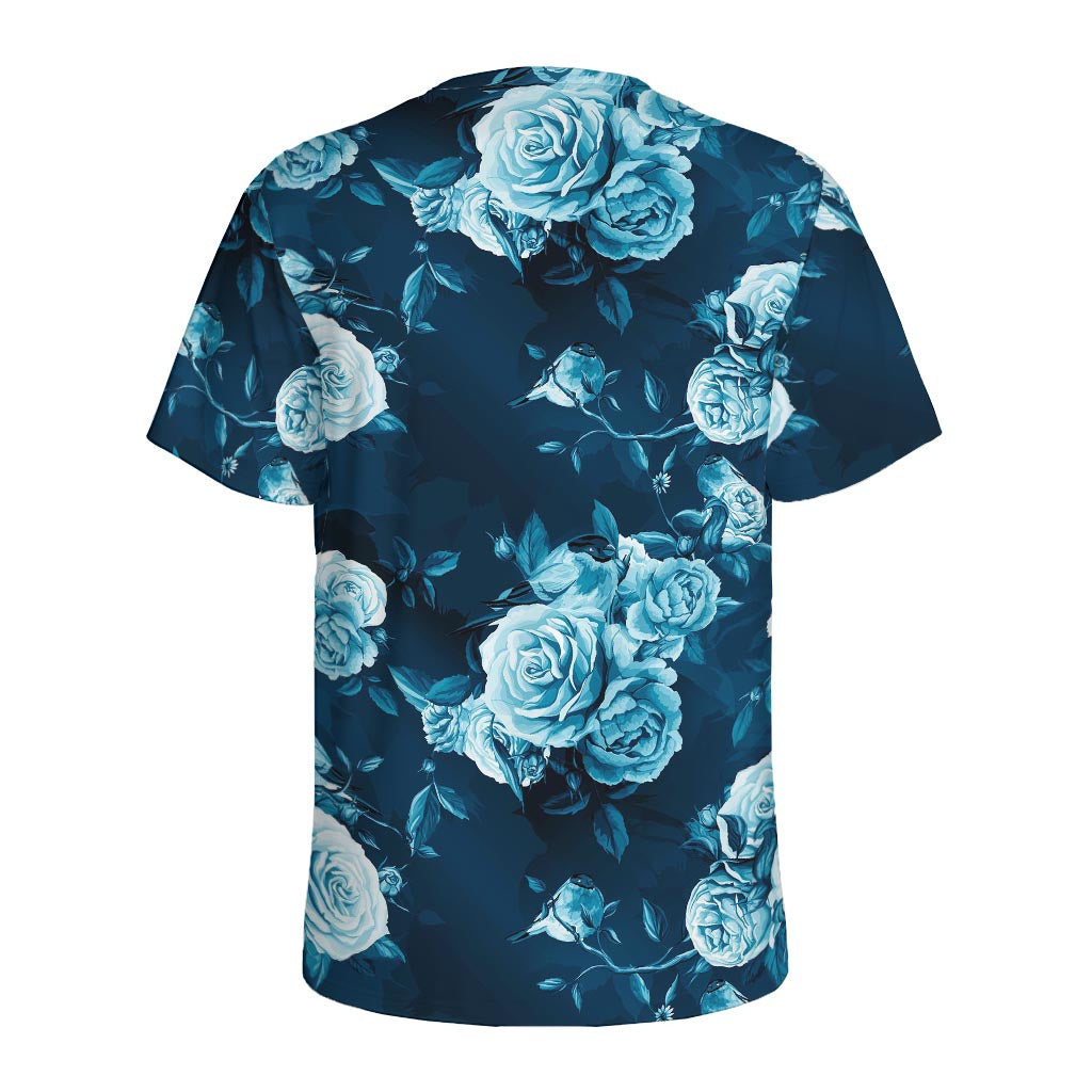 Blue Rose Floral Flower Pattern Print Men's Sports T-Shirt