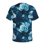 Blue Rose Floral Flower Pattern Print Men's Sports T-Shirt
