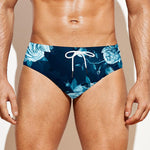 Blue Rose Floral Flower Pattern Print Men's Swim Briefs