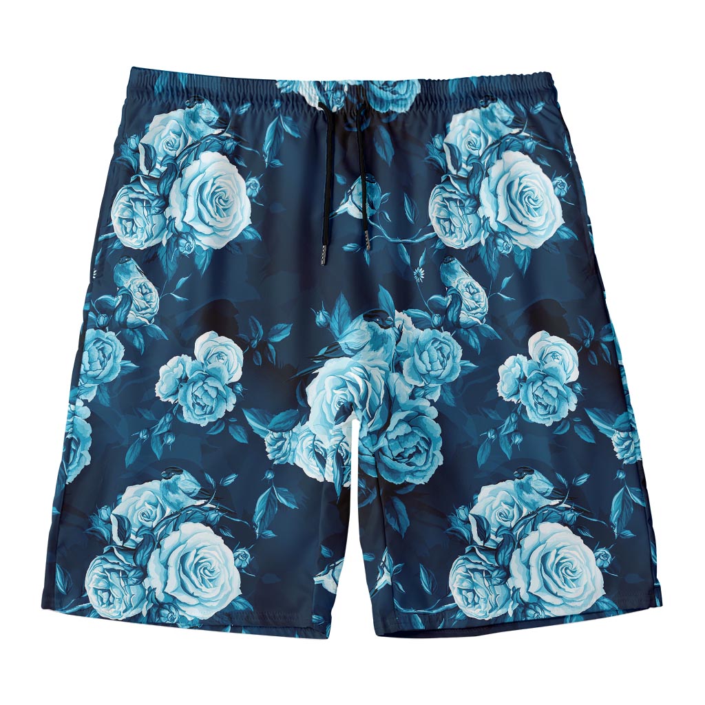 Blue Rose Floral Flower Pattern Print Men's Swim Trunks