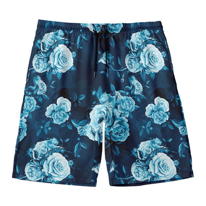 Blue Rose Floral Flower Pattern Print Men's Swim Trunks