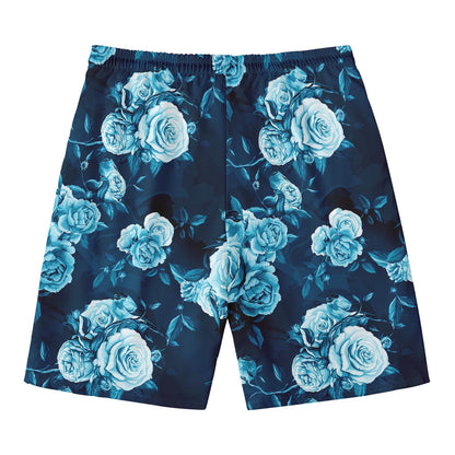 Blue Rose Floral Flower Pattern Print Men's Swim Trunks