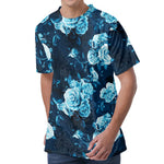 Blue Rose Floral Flower Pattern Print Men's Velvet T-Shirt