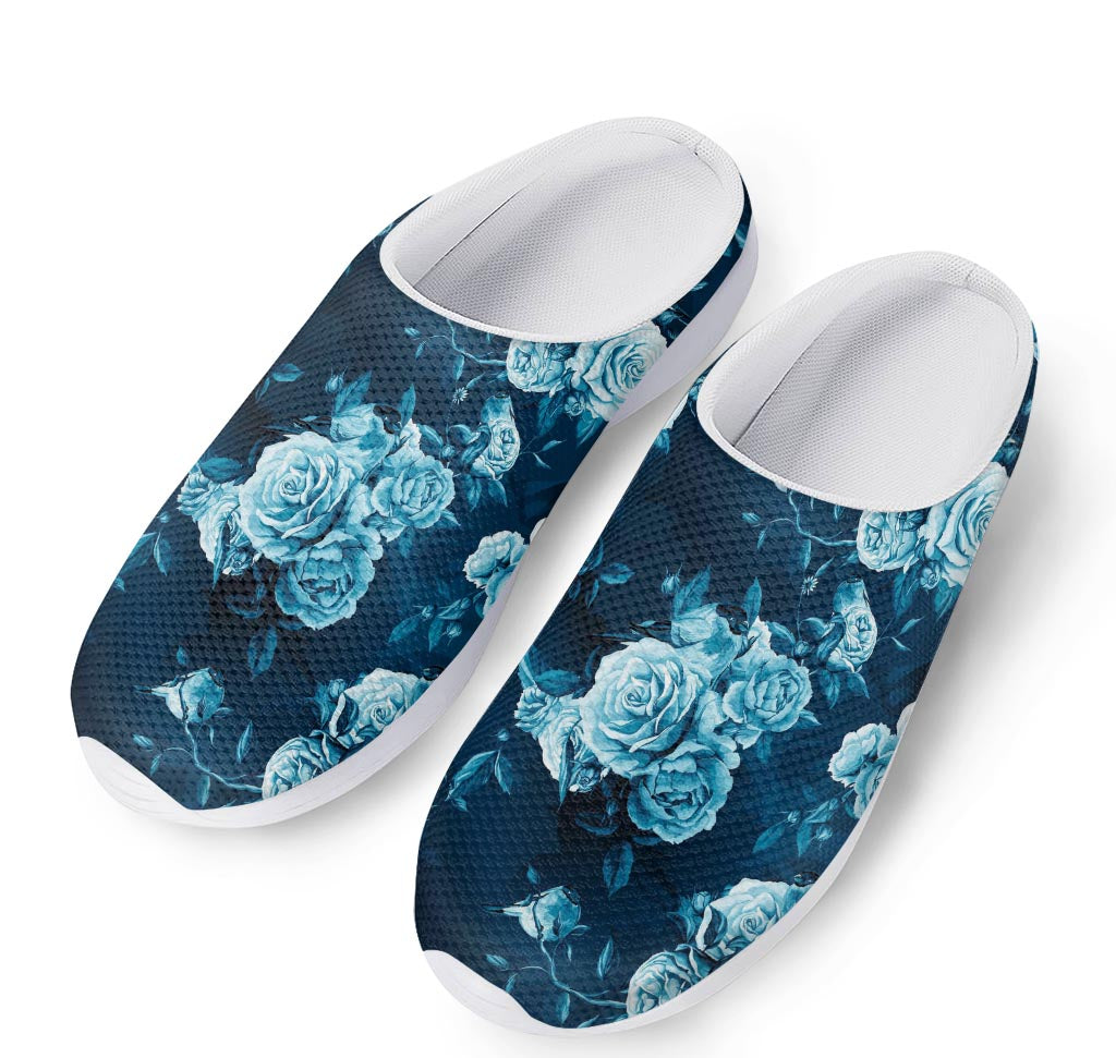 Blue Rose Floral Flower Pattern Print Mesh Casual Shoes