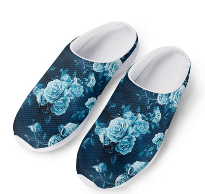 Blue Rose Floral Flower Pattern Print Mesh Casual Shoes