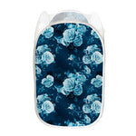 Blue Rose Floral Flower Pattern Print Mesh Laundry Hamper