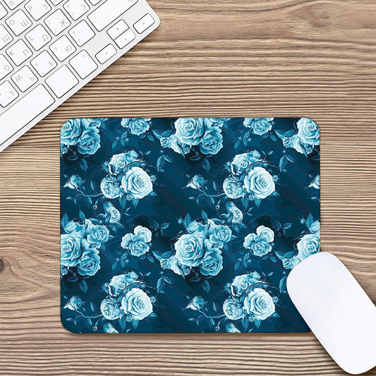Blue Rose Floral Flower Pattern Print Mouse Pad