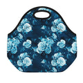 Blue Rose Floral Flower Pattern Print Neoprene Lunch Bag