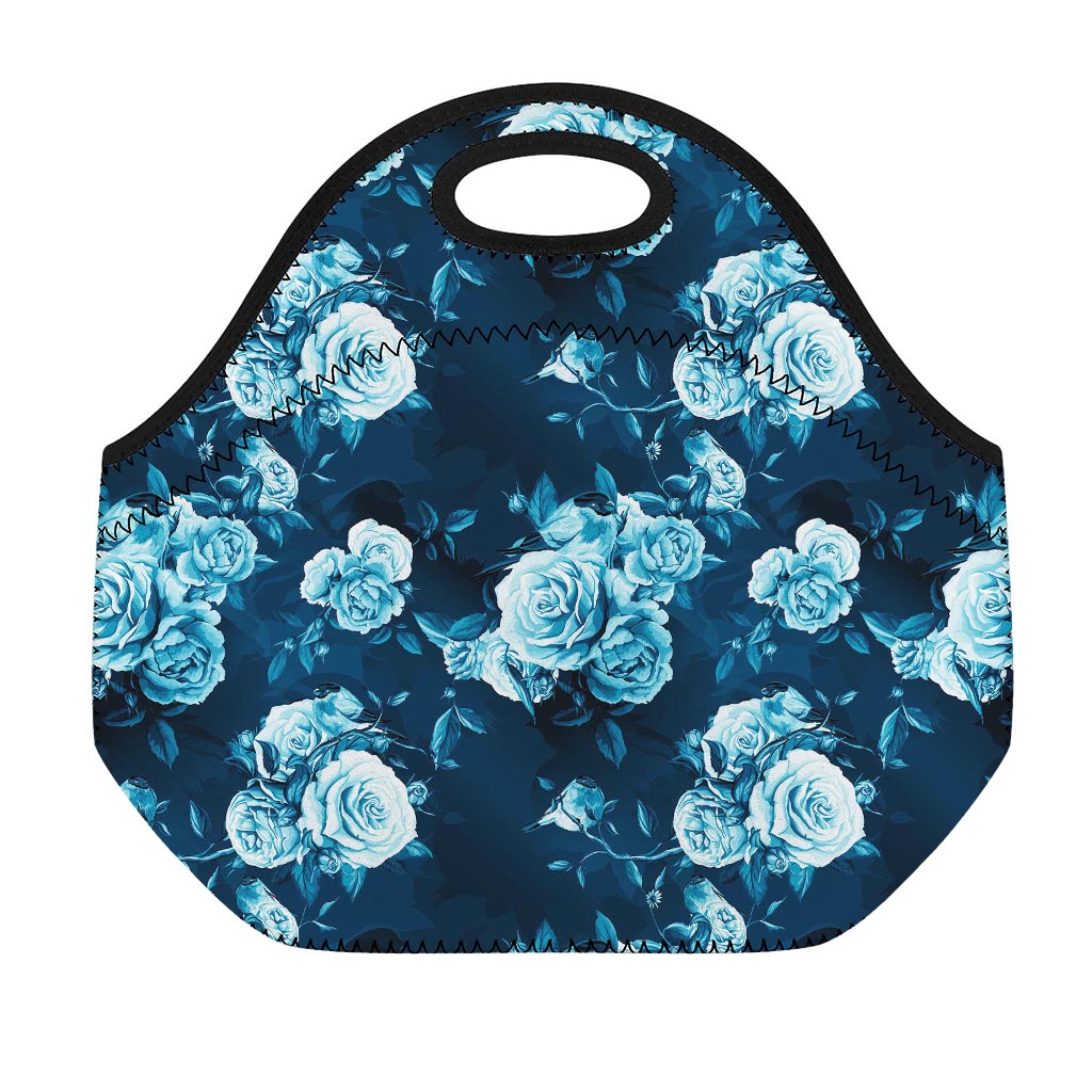 Blue Rose Floral Flower Pattern Print Neoprene Lunch Bag