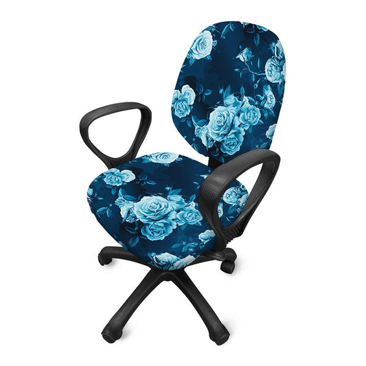 Blue Rose Floral Flower Pattern Print Office Chair Cover