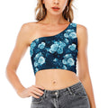 Blue Rose Floral Flower Pattern Print One Shoulder Crop Top