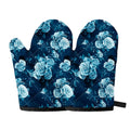 Blue Rose Floral Flower Pattern Print Oven Mitts
