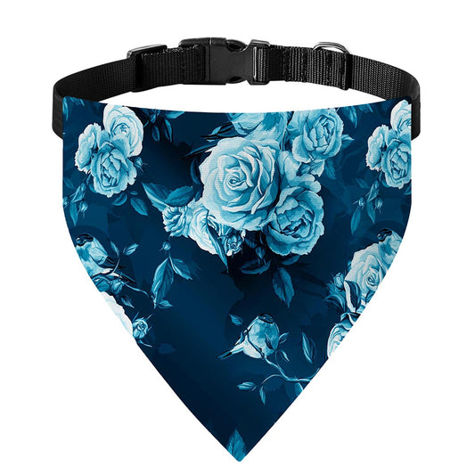 Blue Rose Floral Flower Pattern Print Over The Collar Dog Bandana
