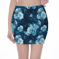 Blue Rose Floral Flower Pattern Print Pencil Mini Skirt
