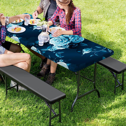 Blue Rose Floral Flower Pattern Print Picnic Table Cover
