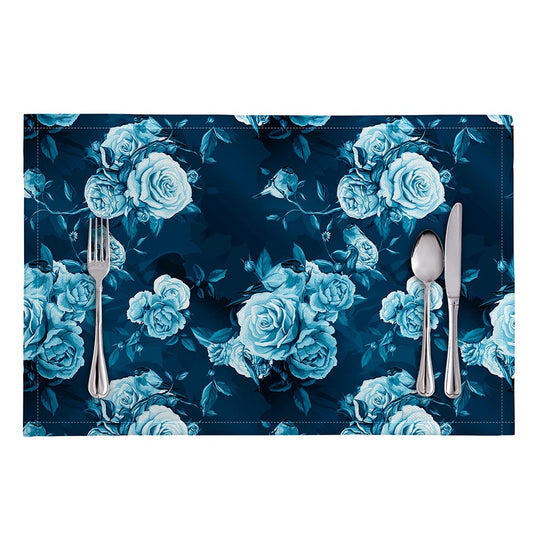 Blue Rose Floral Flower Pattern Print Placemat