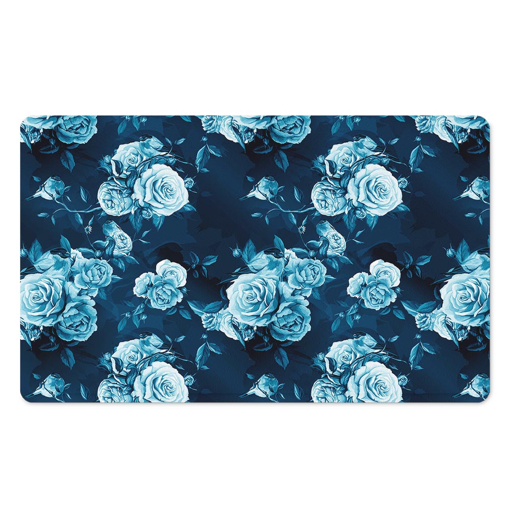 Blue Rose Floral Flower Pattern Print Polyester Doormat