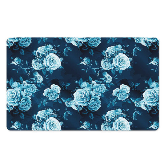 Blue Rose Floral Flower Pattern Print Polyester Doormat