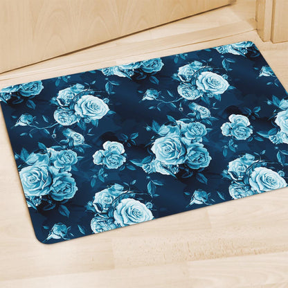 Blue Rose Floral Flower Pattern Print Polyester Doormat