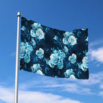 Blue Rose Floral Flower Pattern Print Polyester Flag