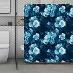 Blue Rose Floral Flower Pattern Print Polyester Shower Curtain