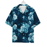 Blue Rose Floral Flower Pattern Print Rayon Hawaiian Shirt