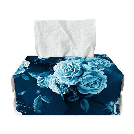 Blue Rose Floral Flower Pattern Print Rectangle Tissue Box Cover