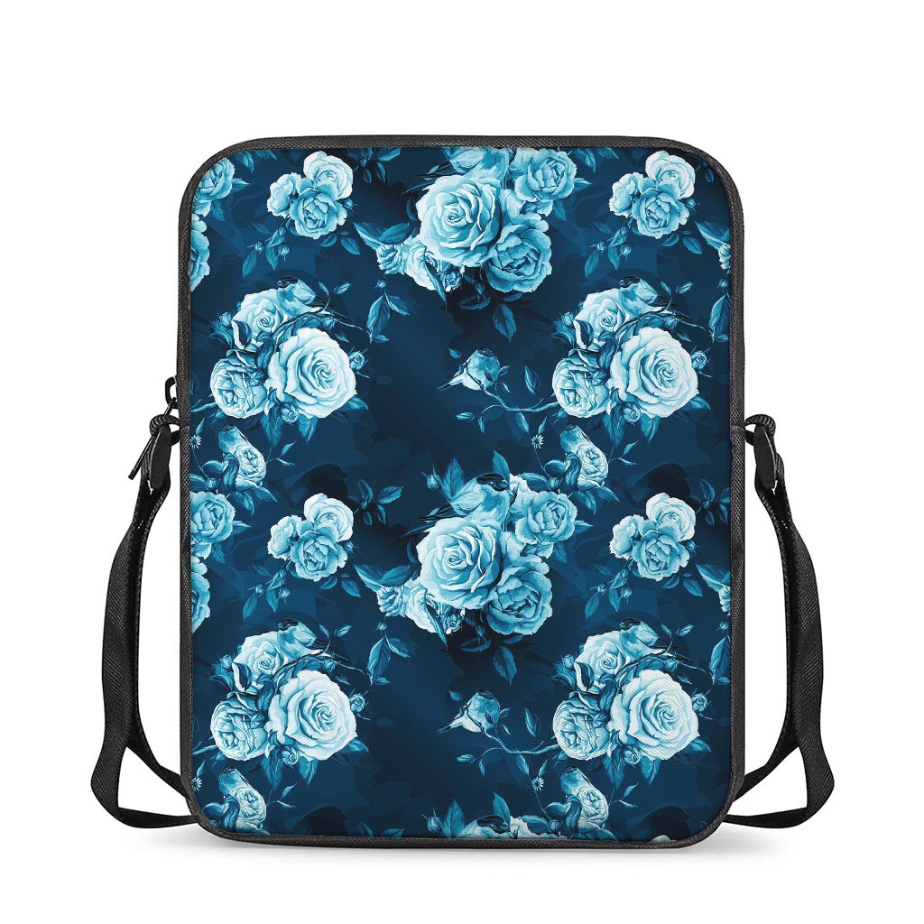 Blue Rose Floral Flower Pattern Print Rectangular Crossbody Bag