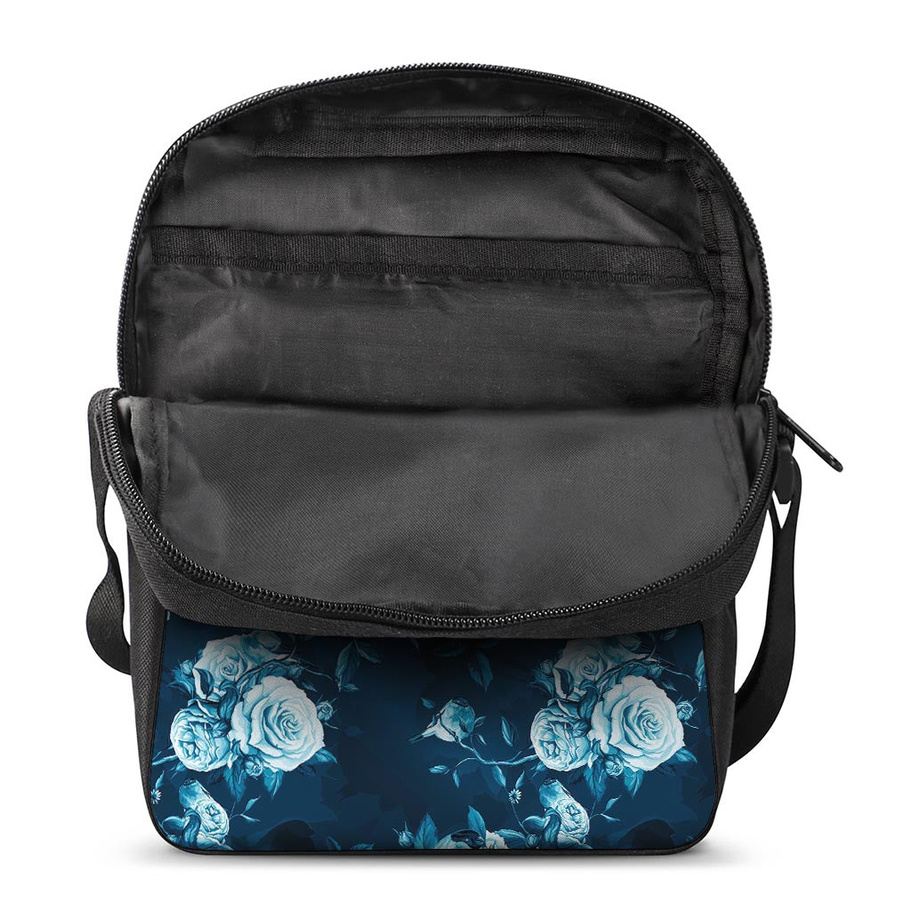 Blue Rose Floral Flower Pattern Print Rectangular Crossbody Bag