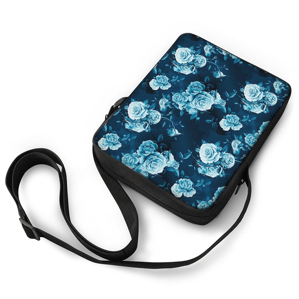 Blue Rose Floral Flower Pattern Print Rectangular Crossbody Bag