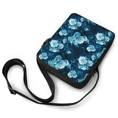 Blue Rose Floral Flower Pattern Print Rectangular Crossbody Bag