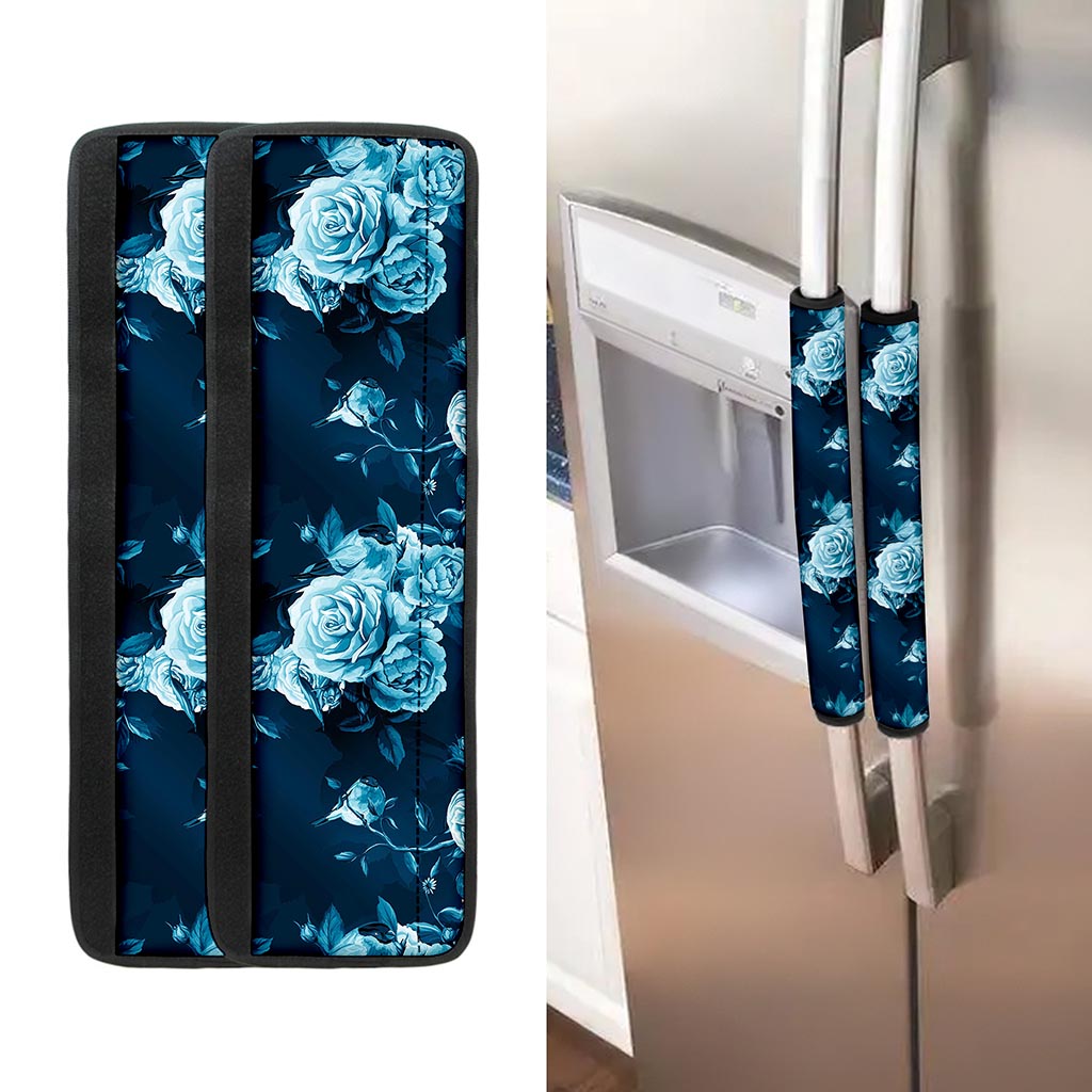 Blue Rose Floral Flower Pattern Print Refrigerator Handle Covers