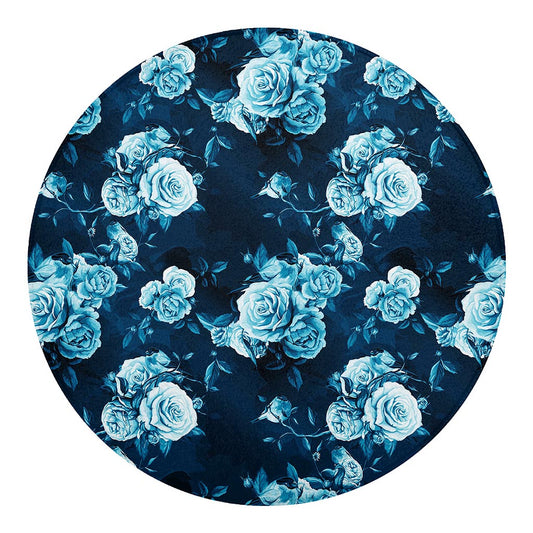 Blue Rose Floral Flower Pattern Print Round Blanket