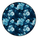 Blue Rose Floral Flower Pattern Print Round Floor Mat