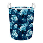 Blue Rose Floral Flower Pattern Print Round Laundry Basket