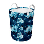 Blue Rose Floral Flower Pattern Print Round Laundry Basket