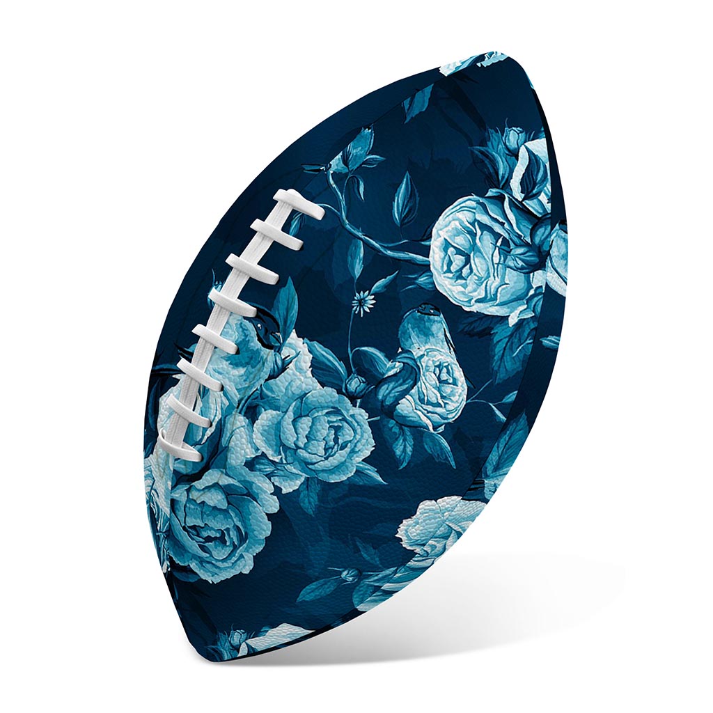 Blue Rose Floral Flower Pattern Print Rugby Ball