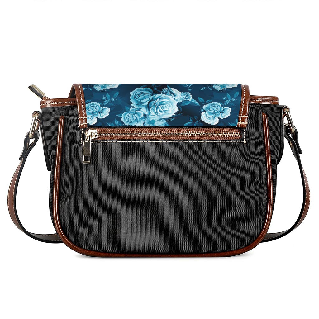 Blue Rose Floral Flower Pattern Print Saddle Bag