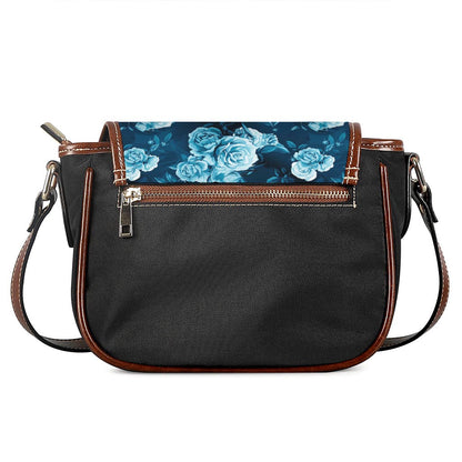 Blue Rose Floral Flower Pattern Print Saddle Bag