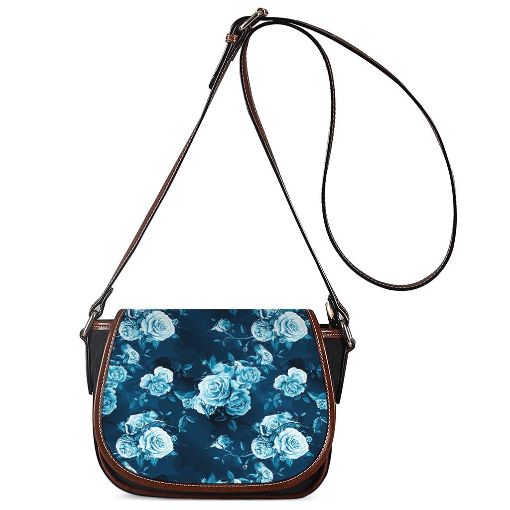 Blue Rose Floral Flower Pattern Print Saddle Bag