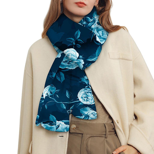 Blue Rose Floral Flower Pattern Print Scarf