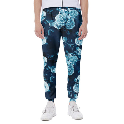 Blue Rose Floral Flower Pattern Print Scuba Joggers