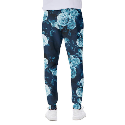 Blue Rose Floral Flower Pattern Print Scuba Joggers