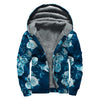 Blue Rose Floral Flower Pattern Print Sherpa Lined Zip Up Hoodie