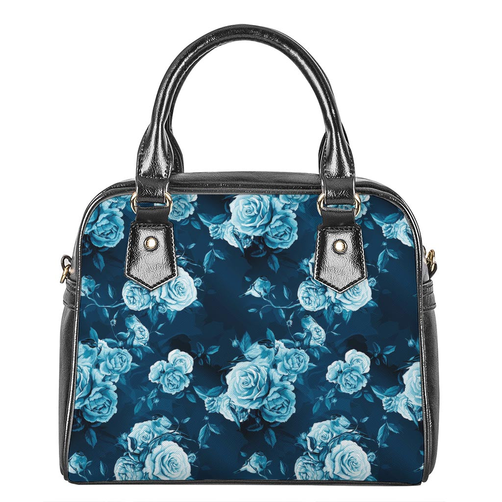 Blue Rose Floral Flower Pattern Print Shoulder Handbag