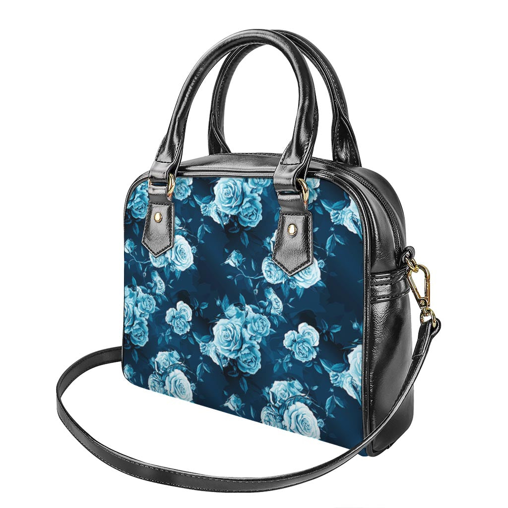 Blue Rose Floral Flower Pattern Print Shoulder Handbag