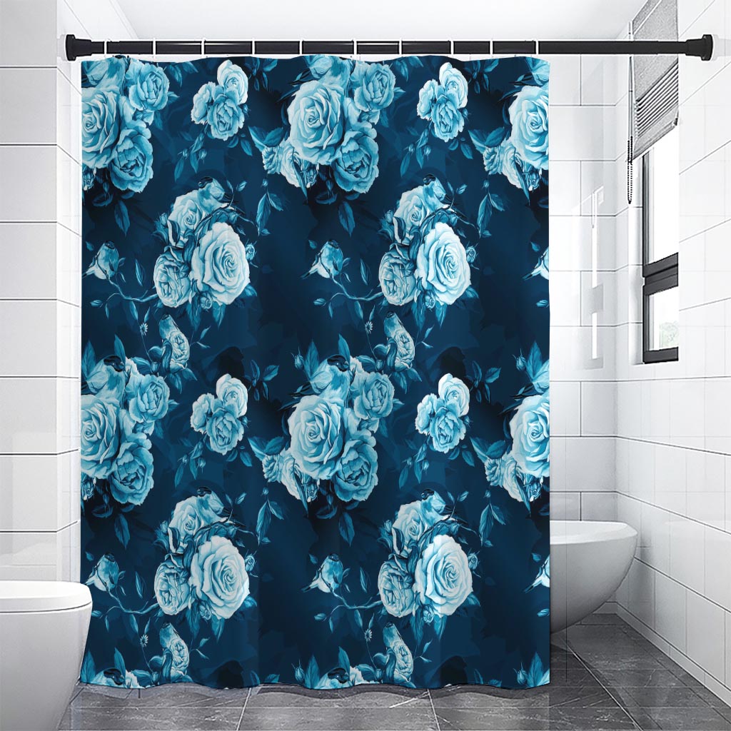 Blue Rose Floral Flower Pattern Print Shower Curtain