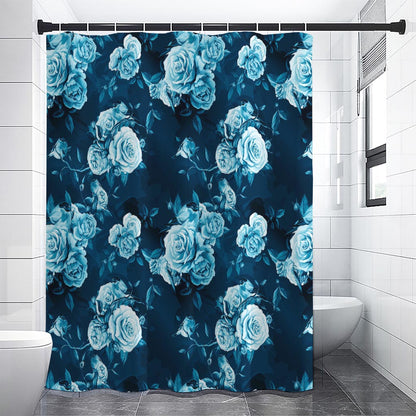 Blue Rose Floral Flower Pattern Print Shower Curtain